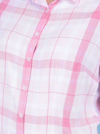 Pink Tartan Check Shirt-Women Shirts-Crimsoune Club