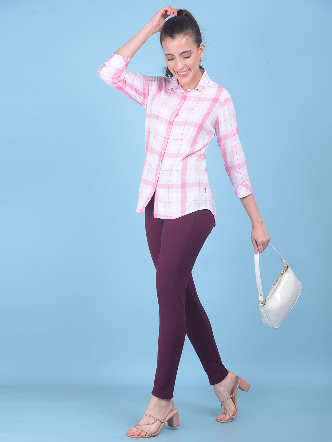 Pink Tartan Check Shirt-Women Shirts-Crimsoune Club