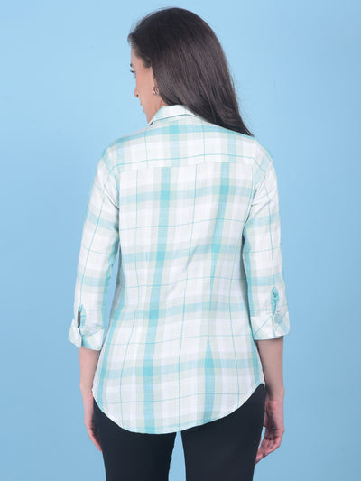 Green Tartan Check Shirt-Women Shirts-Crimsoune Club