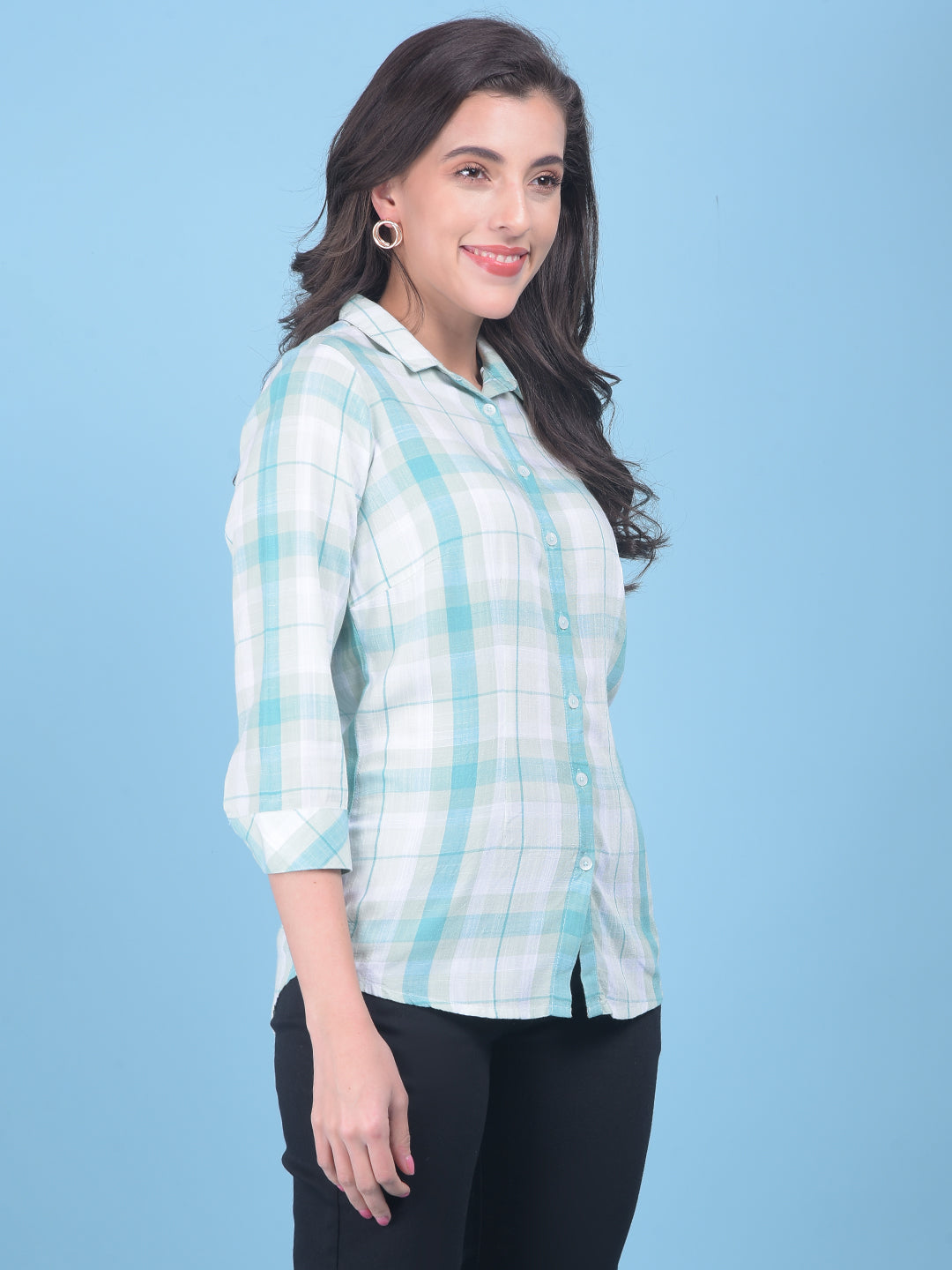 Green Tartan Check Shirt-Women Shirts-Crimsoune Club