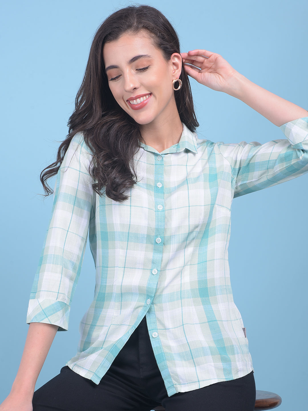 Green Tartan Check Shirt-Women Shirts-Crimsoune Club