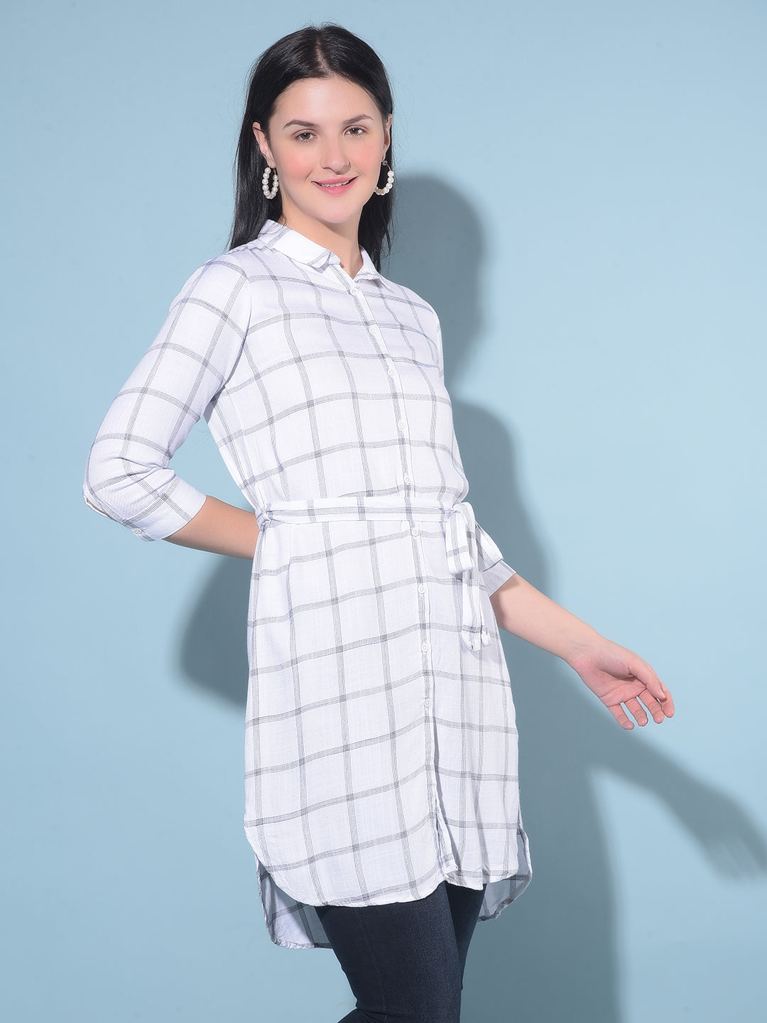 White Checked Shirt-Women Shirts-Crimsoune Club