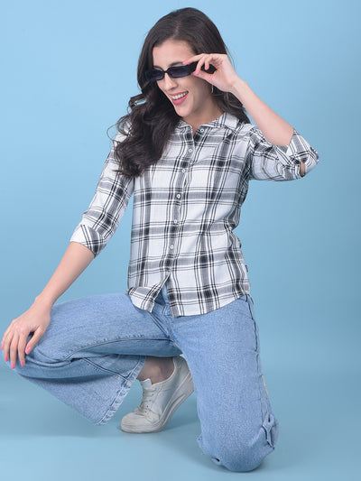 White Tartan Check Shirt-Women Shirts-Crimsoune Club