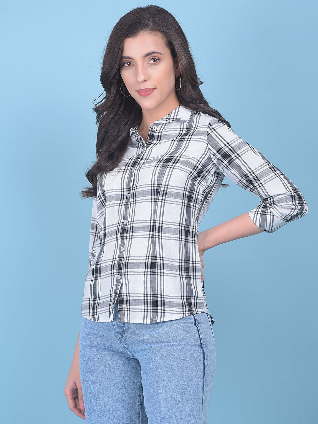 White Tartan Check Shirt-Women Shirts-Crimsoune Club