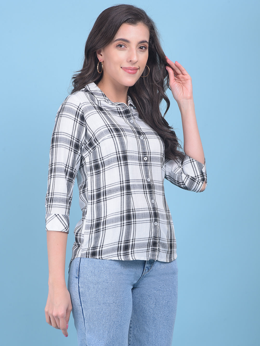 White Tartan Check Shirt-Women Shirts-Crimsoune Club