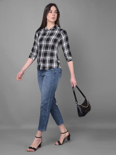 Black Tartan Checked Shirt-Women Shirts-Crimsoune Club