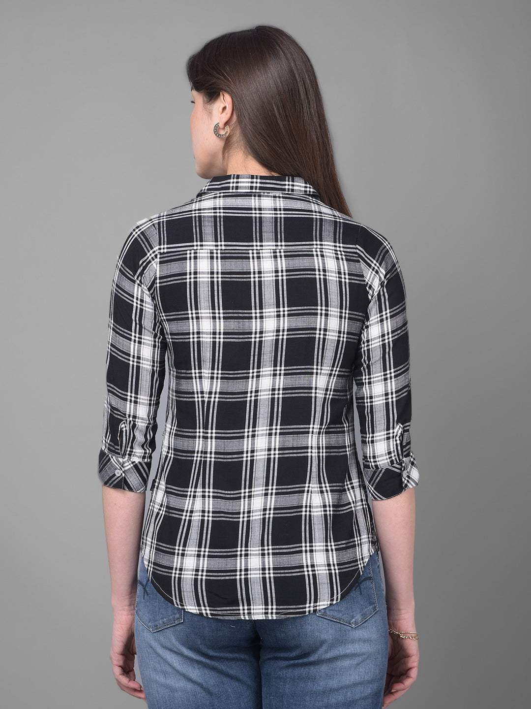 Black Tartan Checked Shirt-Women Shirts-Crimsoune Club