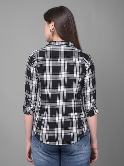 Black Tartan Checked Shirt-Women Shirts-Crimsoune Club