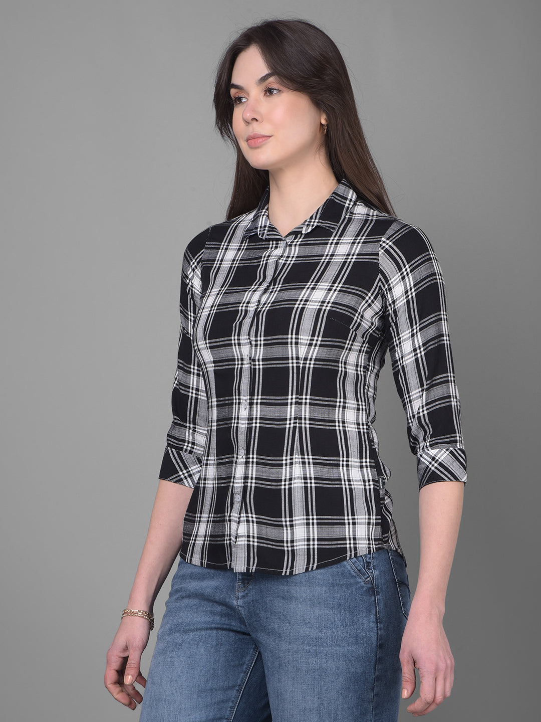 Black Tartan Checked Shirt-Women Shirts-Crimsoune Club