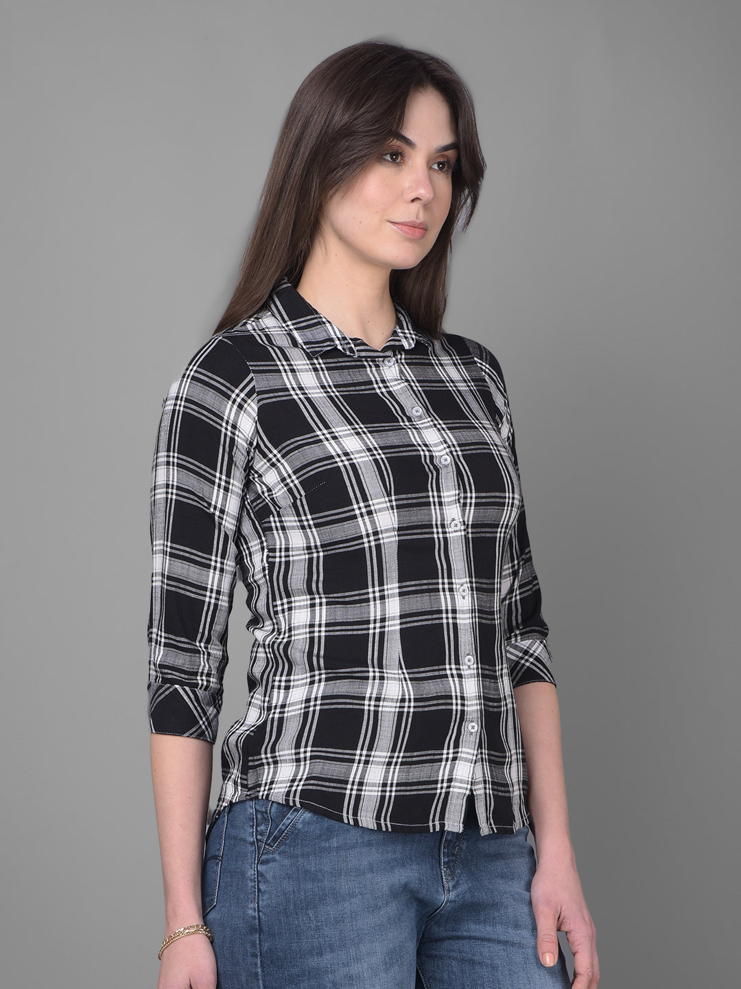 Black Tartan Checked Shirt-Women Shirts-Crimsoune Club