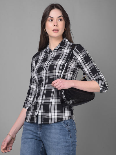 Black Tartan Checked Shirt-Women Shirts-Crimsoune Club