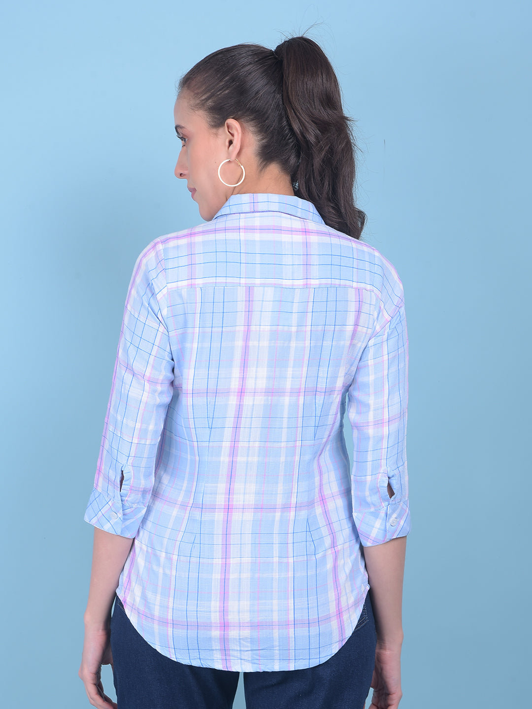 Blue Tartan Check Shirt-Women Shirts-Crimsoune Club