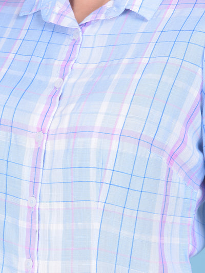 Blue Tartan Check Shirt-Women Shirts-Crimsoune Club