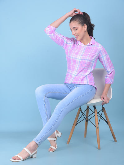 Pink Tartan Check Shirt-Women Shirts-Crimsoune Club