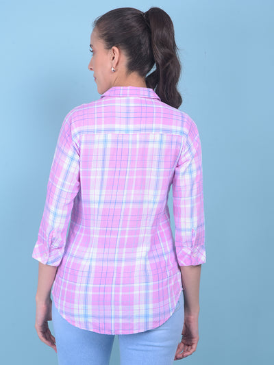 Pink Tartan Check Shirt-Women Shirts-Crimsoune Club