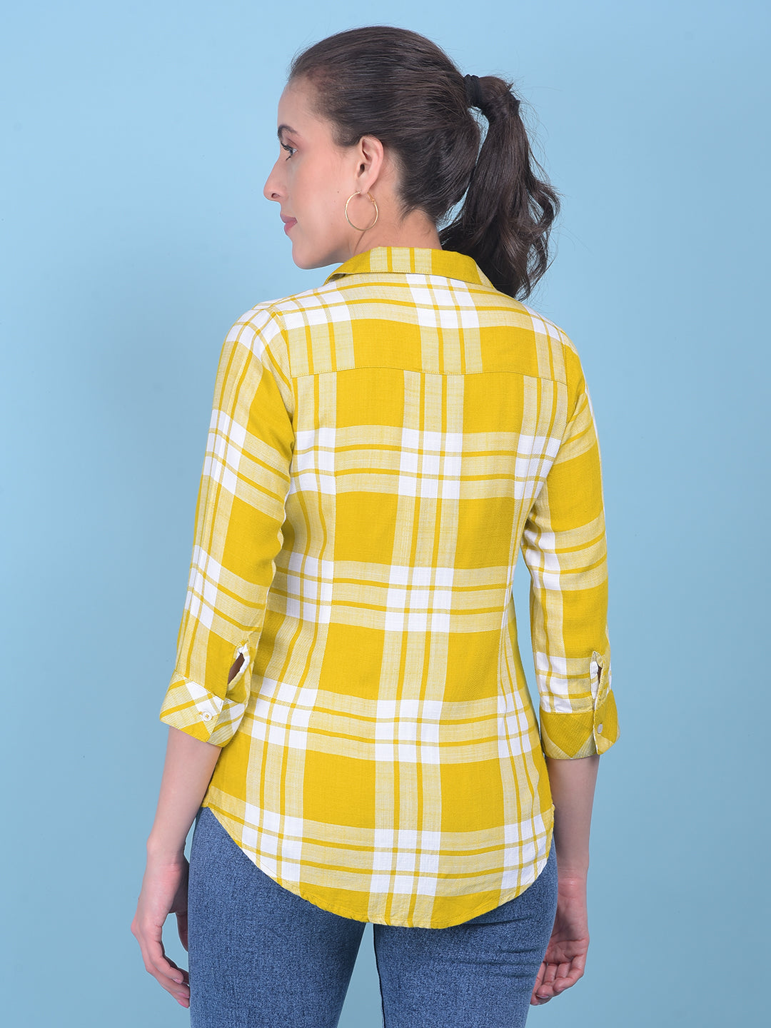 Mustard Tartan Check Shirt-Women Shirts-Crimsoune Club