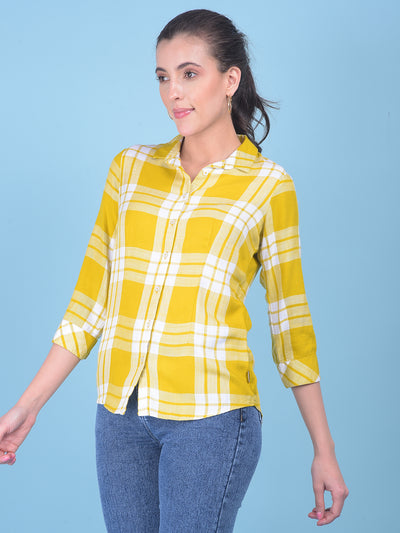 Mustard Tartan Check Shirt-Women Shirts-Crimsoune Club