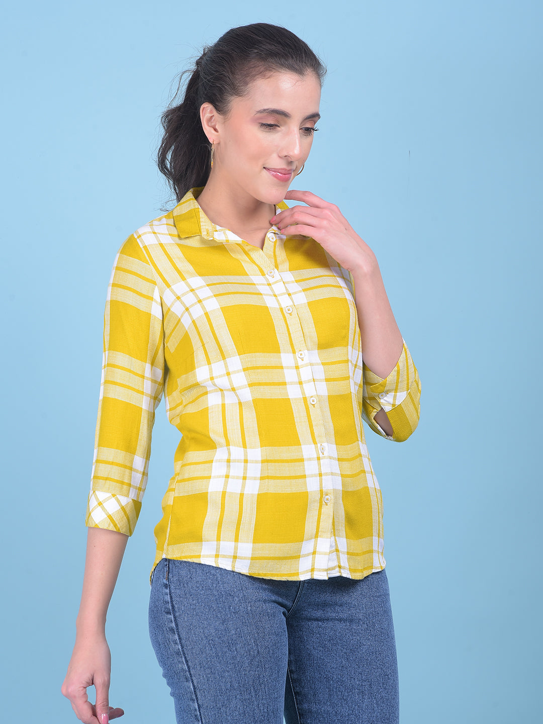 Mustard Tartan Check Shirt-Women Shirts-Crimsoune Club