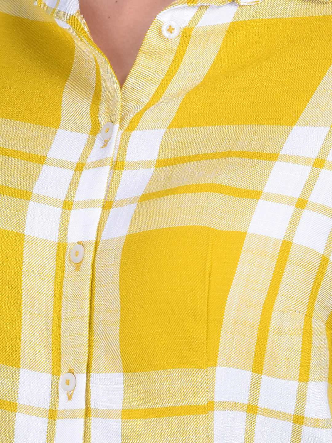 Mustard Tartan Check Shirt-Women Shirts-Crimsoune Club