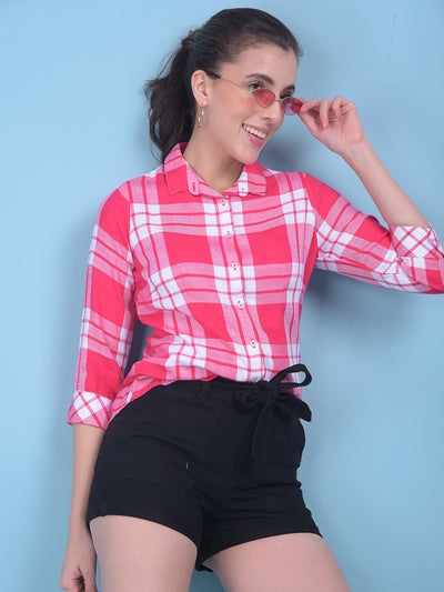 Red Tartan Check Shirt-Women Shirts-Crimsoune Club