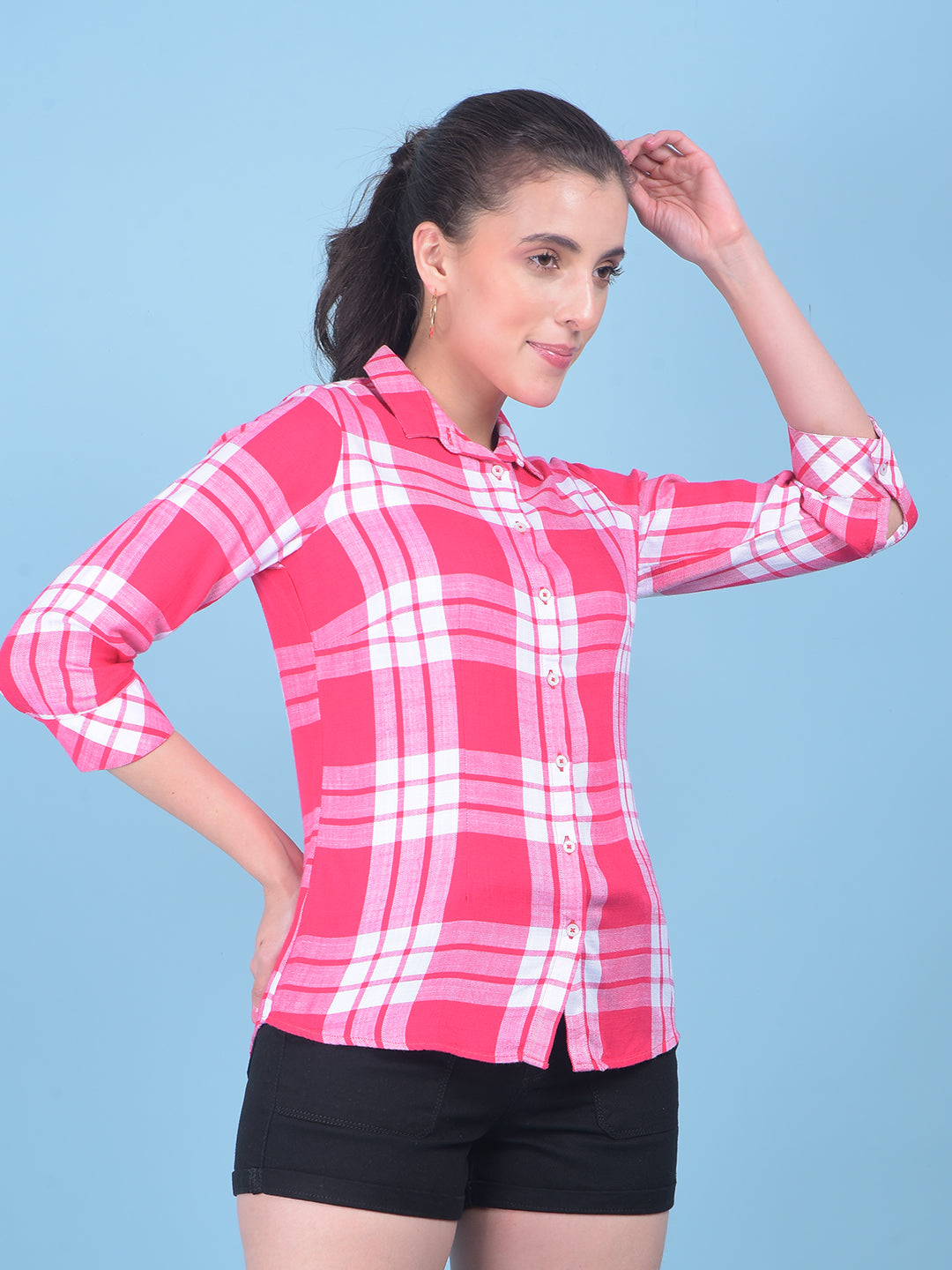 Red Tartan Check Shirt-Women Shirts-Crimsoune Club