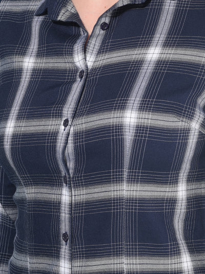 Blue Tartan Check Cotton Shirt-Women Shirts-Crimsoune Club