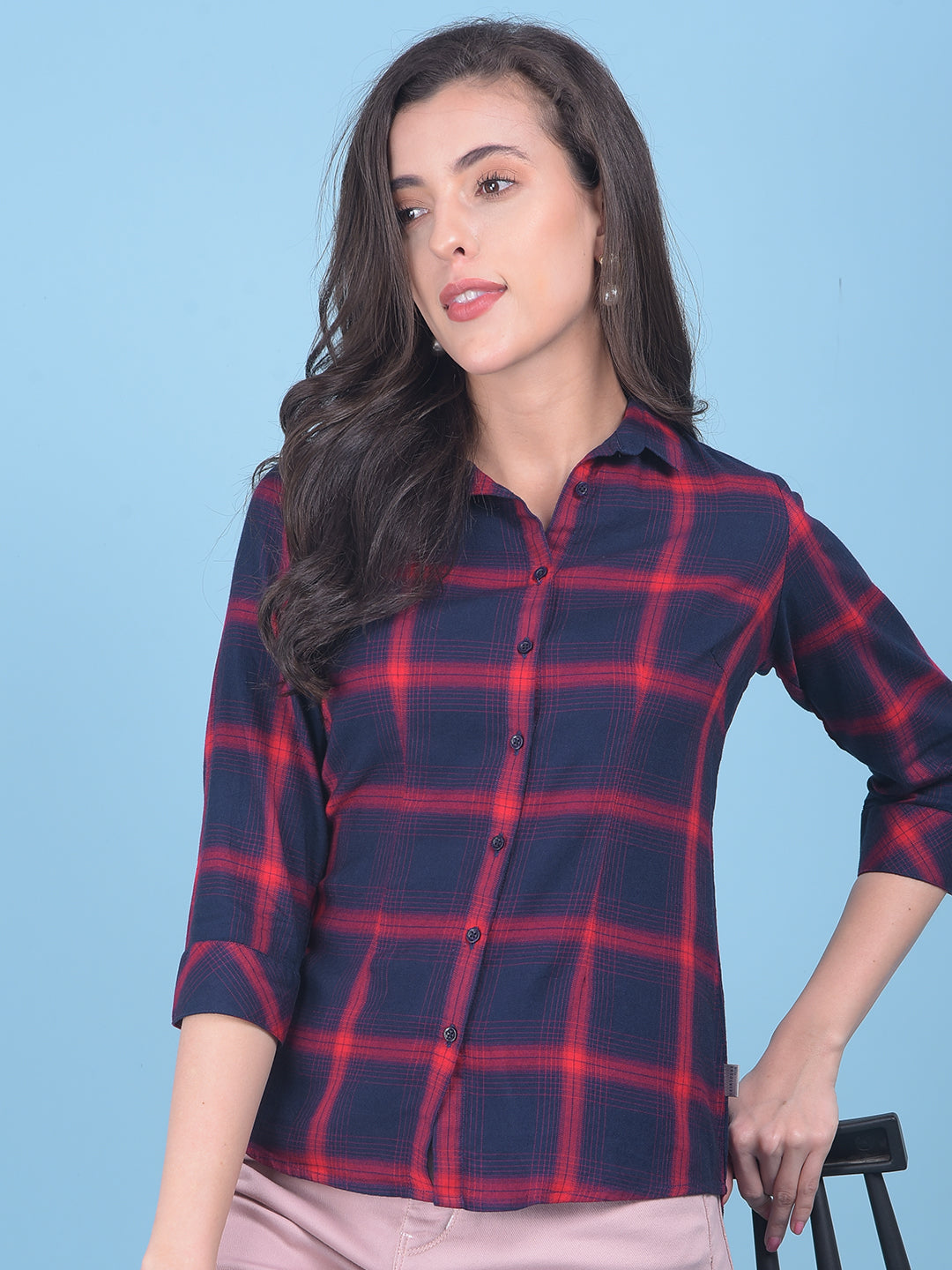 Red Tartan Check Shirt-Women Shirts-Crimsoune Club