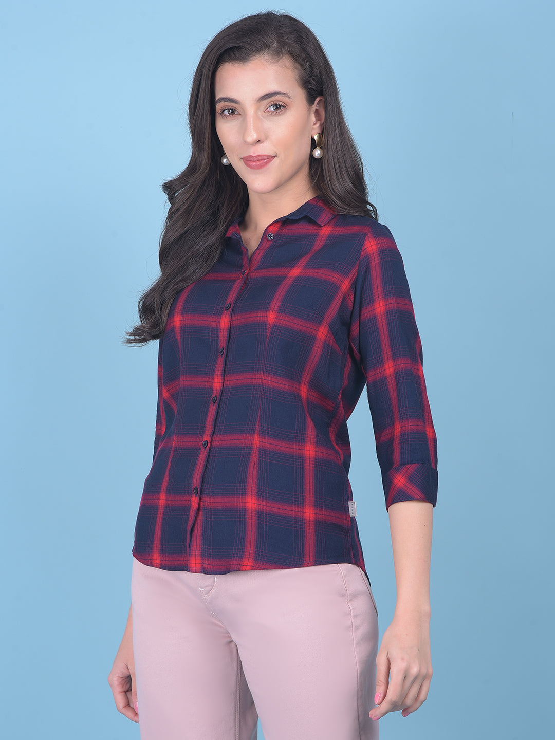 Red Tartan Check Shirt-Women Shirts-Crimsoune Club