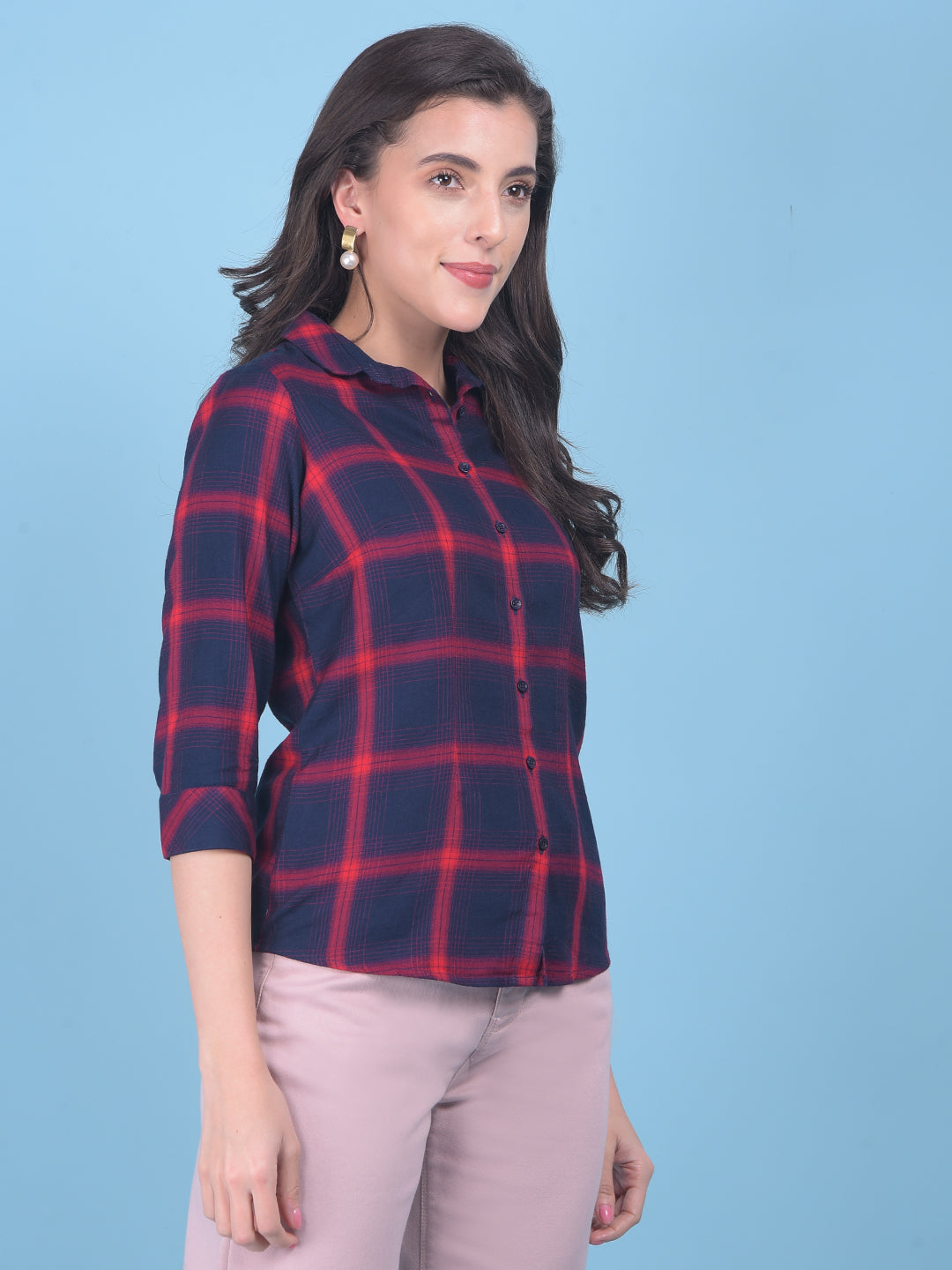 Red Tartan Check Shirt-Women Shirts-Crimsoune Club