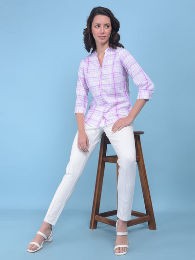 Purple Tartan Check Shirt-Women Shirts-Crimsoune Club