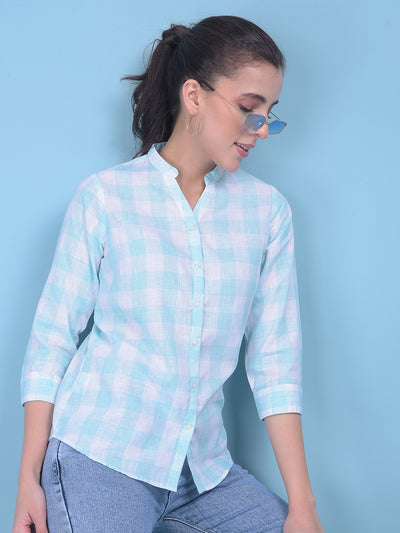 Blue Tartan Check Linen Shirt-Women Shirts-Crimsoune Club