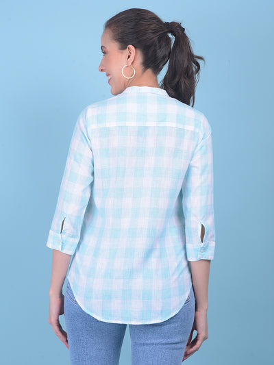 Blue Tartan Check Linen Shirt-Women Shirts-Crimsoune Club