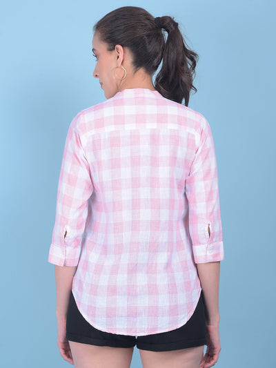 Peach Plain Check Shirt-Women Shirts-Crimsoune Club