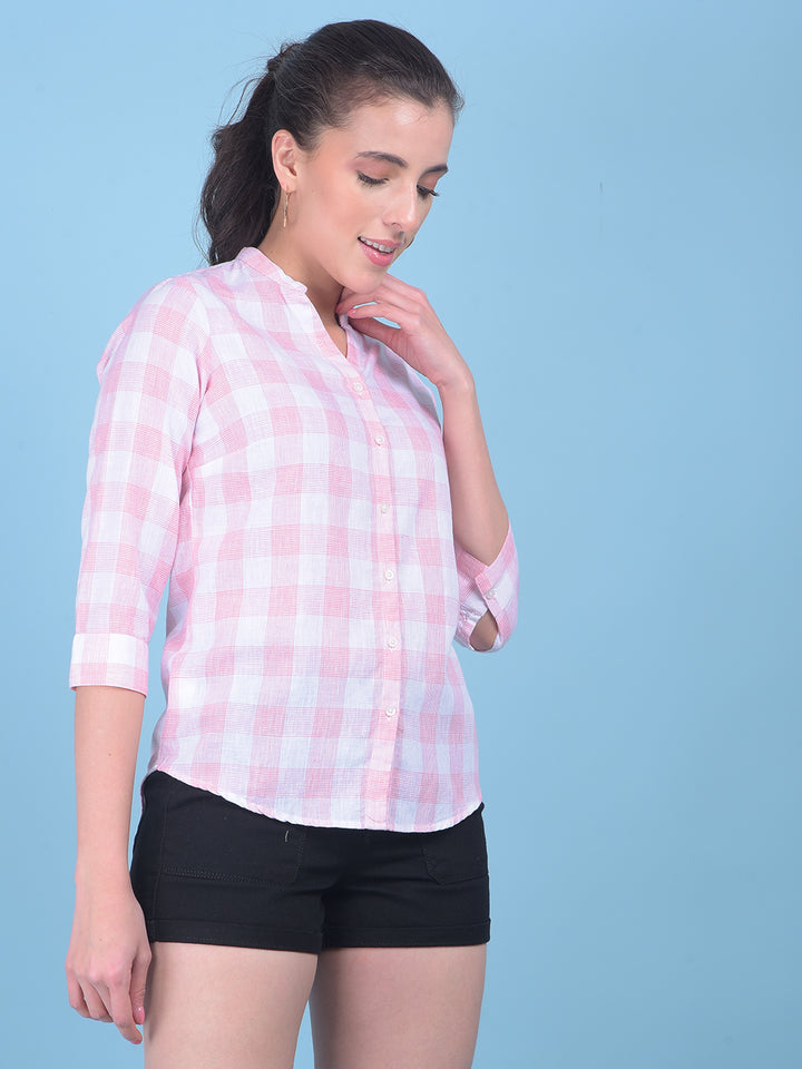 Peach Plain Check Shirt-Women Shirts-Crimsoune Club