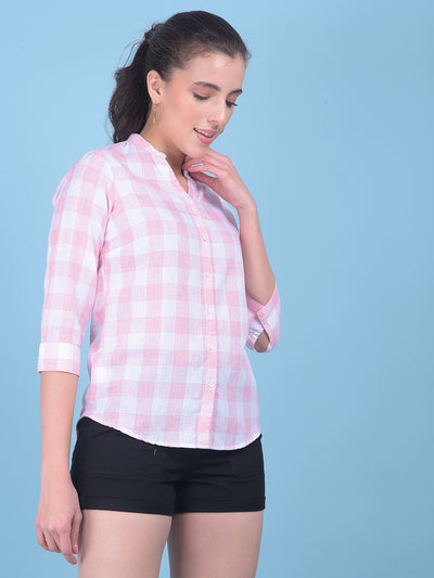 Peach Plain Check Shirt-Women Shirts-Crimsoune Club