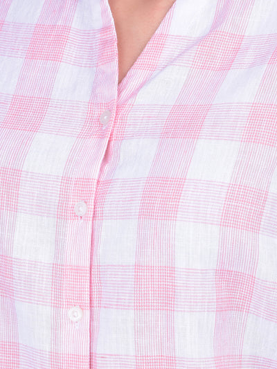 Peach Plain Check Shirt-Women Shirts-Crimsoune Club