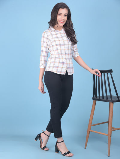 Peach Plain Check Shirt-Women Shirts-Crimsoune Club