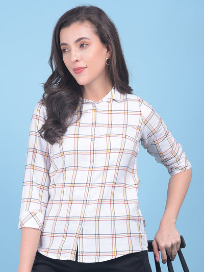 Peach Plain Check Shirt-Women Shirts-Crimsoune Club