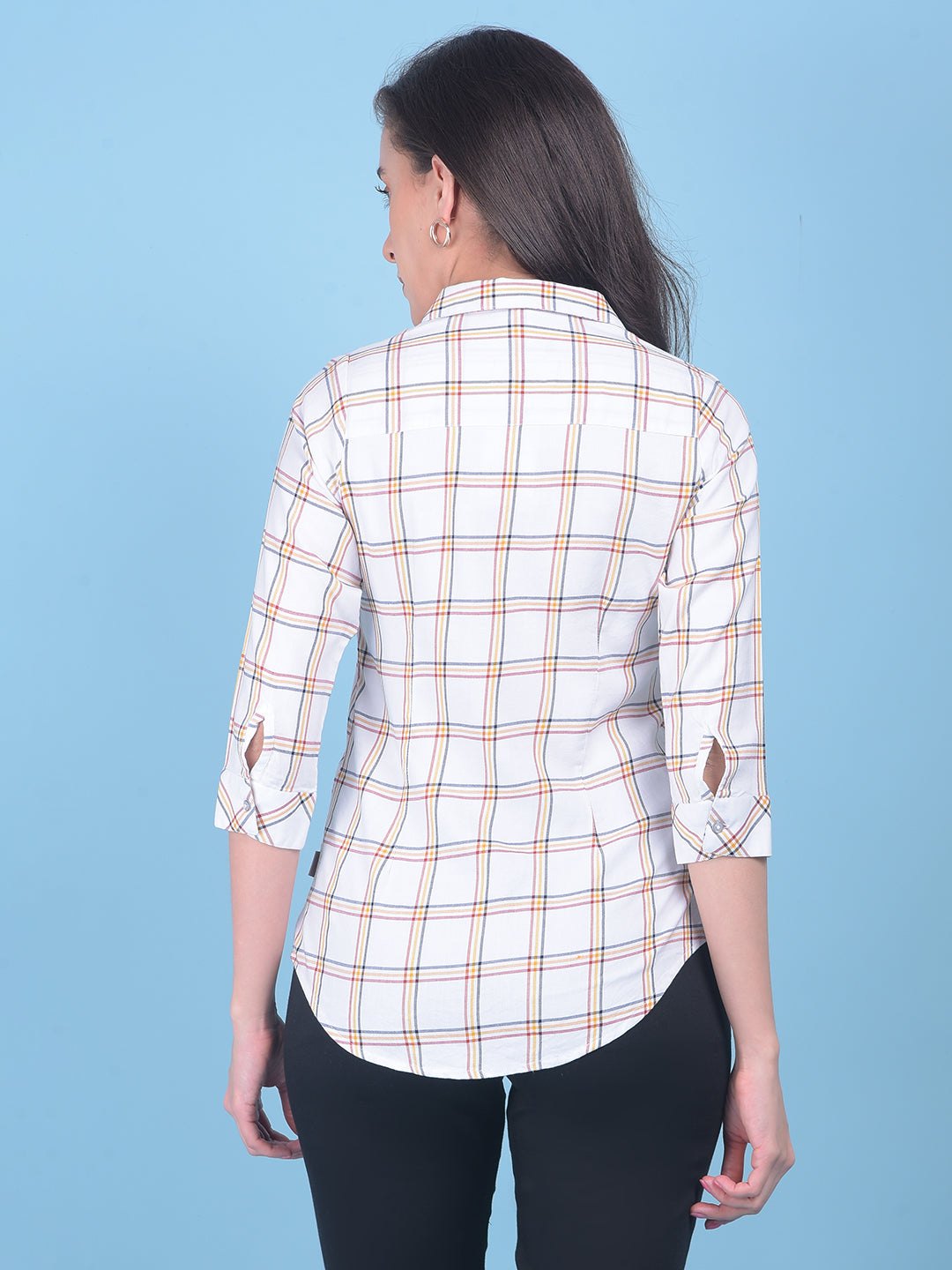 Peach Plain Check Shirt-Women Shirts-Crimsoune Club