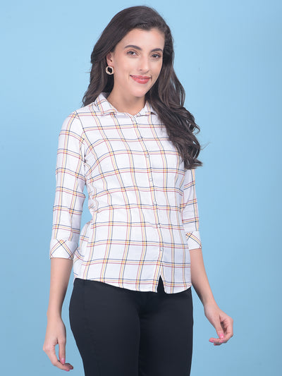 Peach Plain Check Shirt-Women Shirts-Crimsoune Club