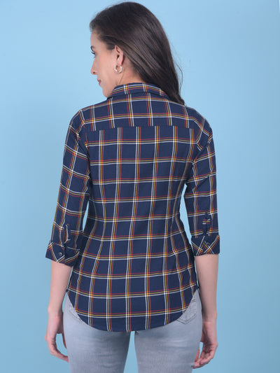 Blue Plain Check Shirt-Women Shirts-Crimsoune Club