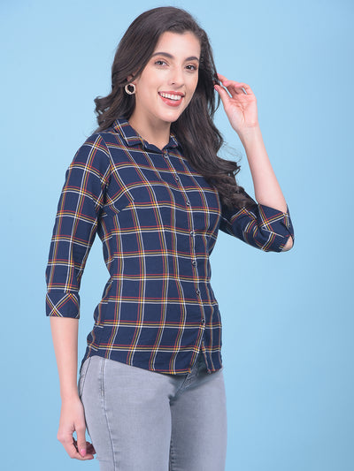 Blue Plain Check Shirt-Women Shirts-Crimsoune Club