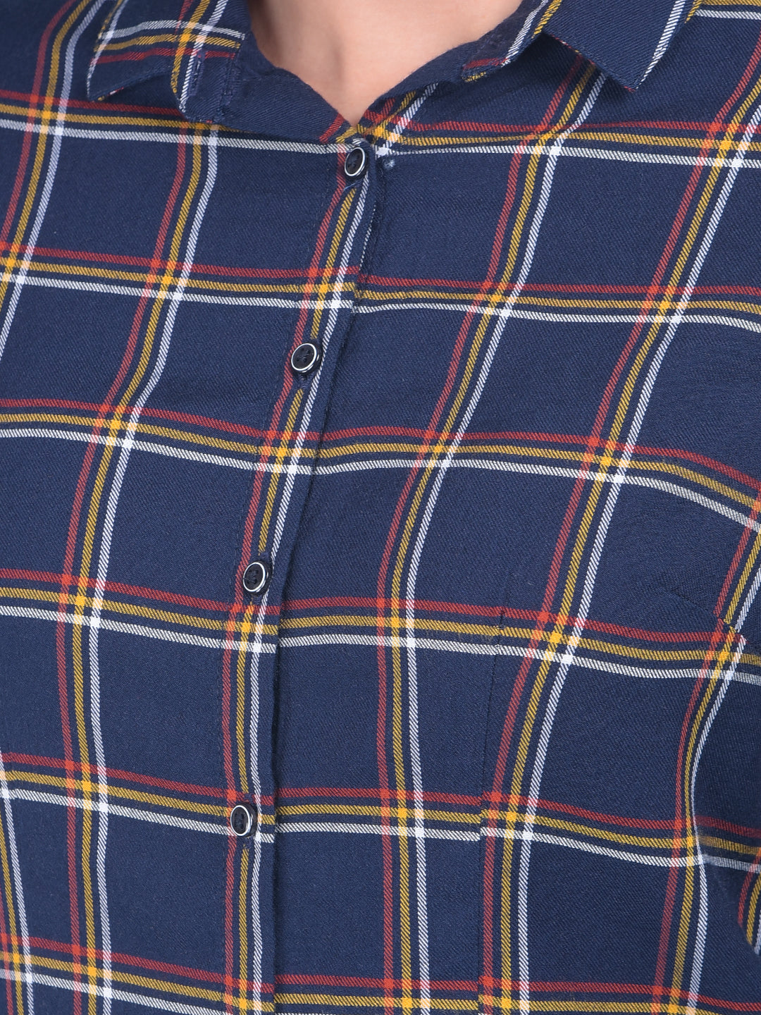 Blue Plain Check Shirt-Women Shirts-Crimsoune Club