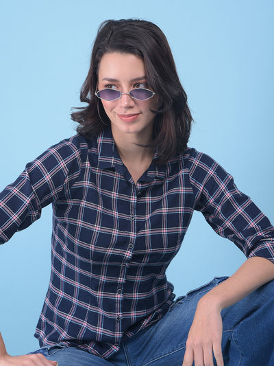 Peach Plain Check Shirt-Women Shirts-Crimsoune Club