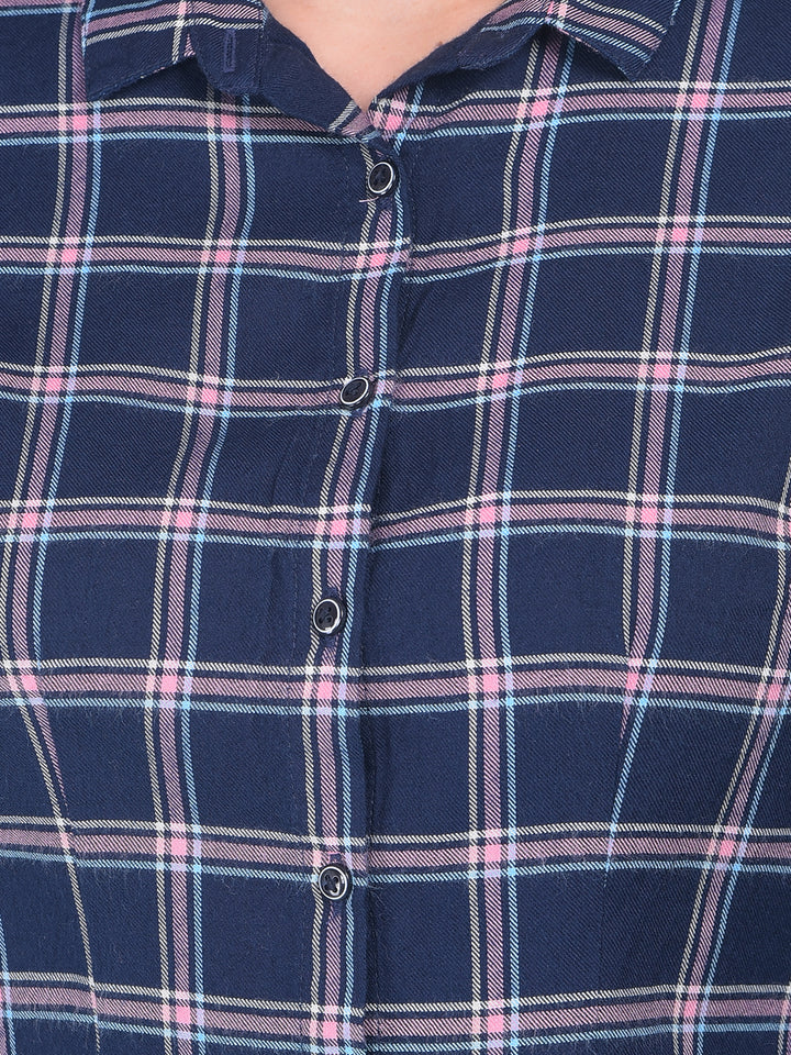 Peach Plain Check Shirt-Women Shirts-Crimsoune Club