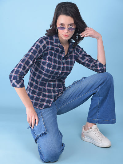 Peach Plain Check Shirt-Women Shirts-Crimsoune Club