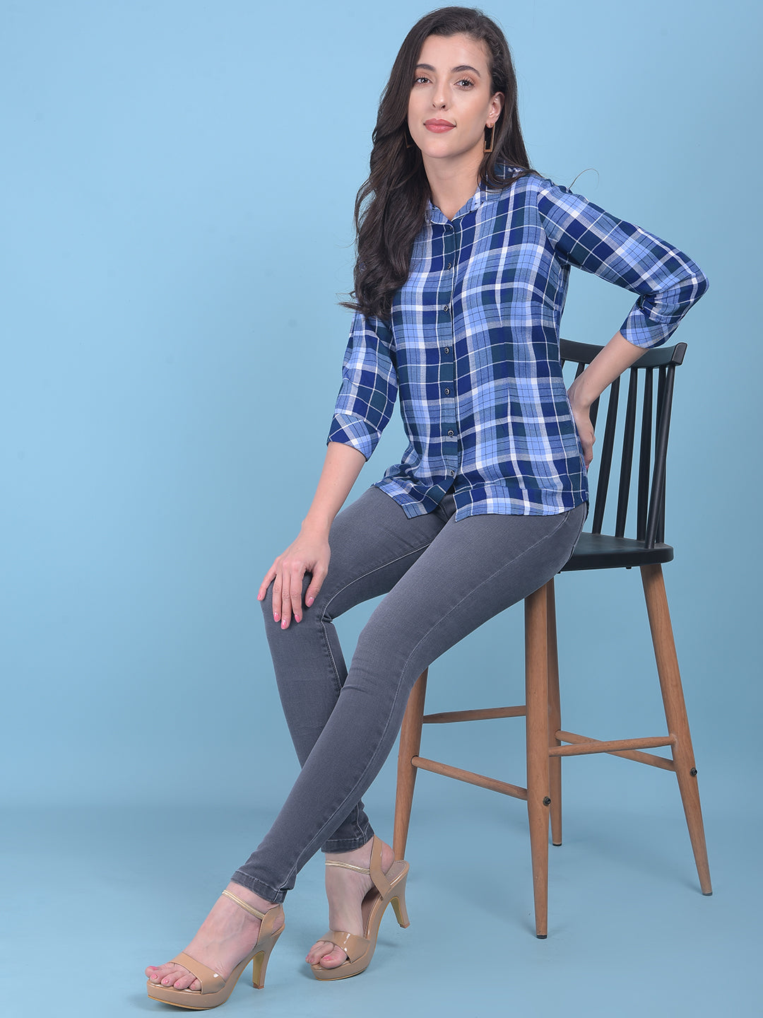 Peach Tartan Check Shirt-Women Shirts-Crimsoune Club