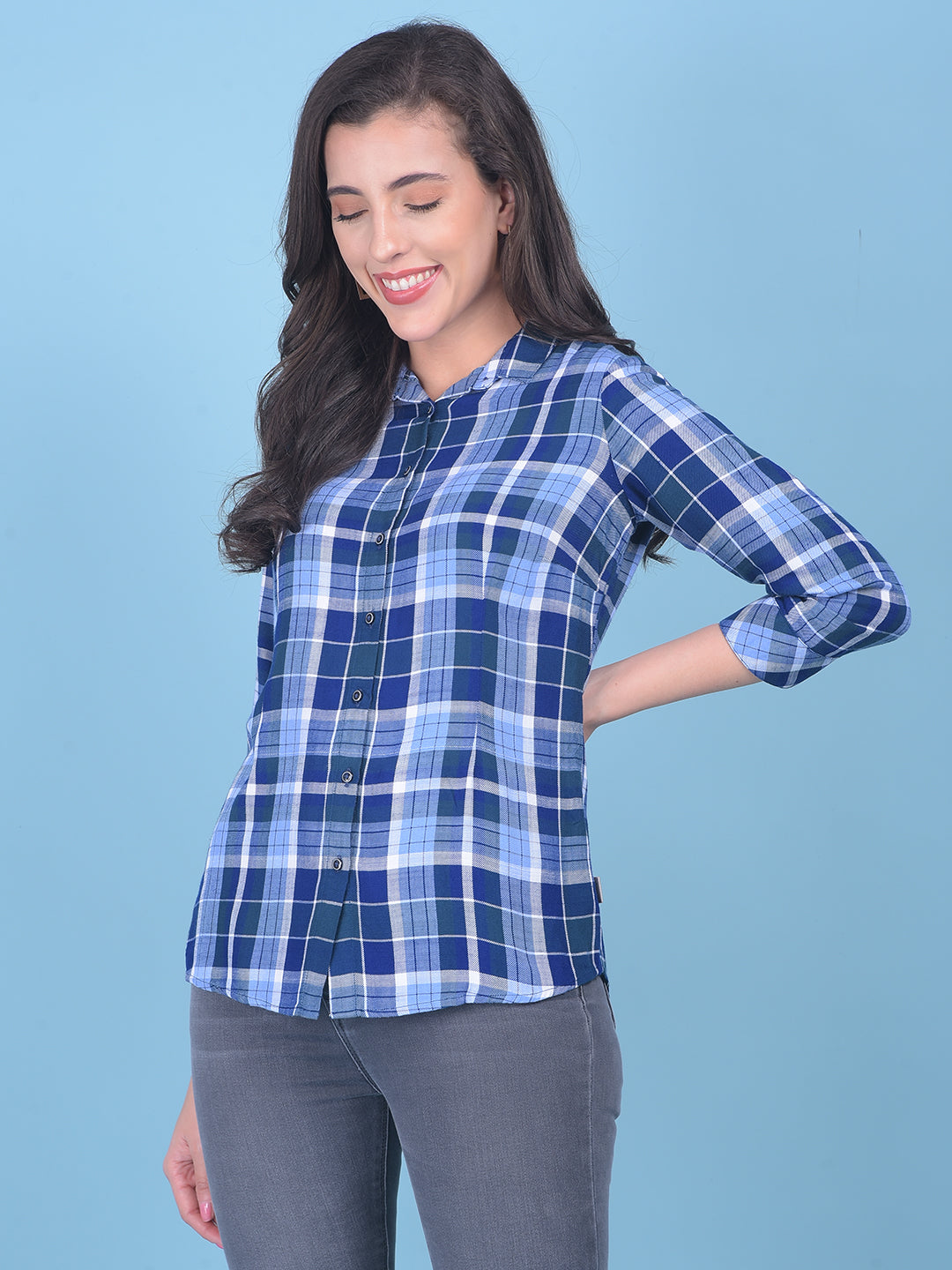 Peach Tartan Check Shirt-Women Shirts-Crimsoune Club