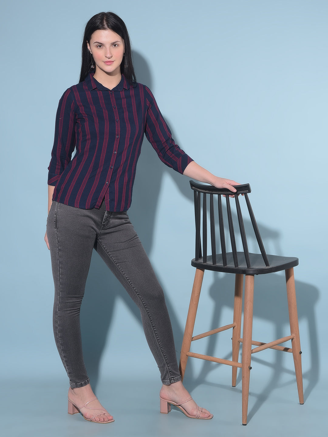 Red Vertical Striped Shirt-Women Shirts-Crimsoune Club