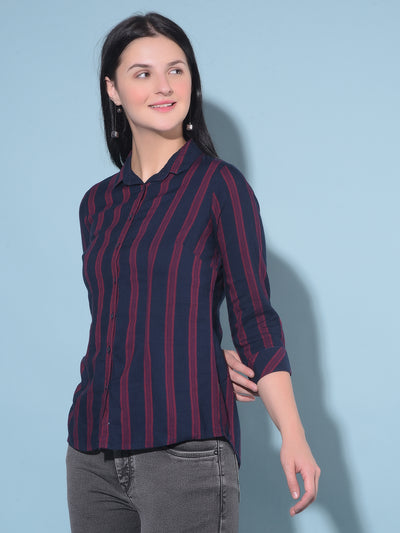 Red Vertical Striped Shirt-Women Shirts-Crimsoune Club